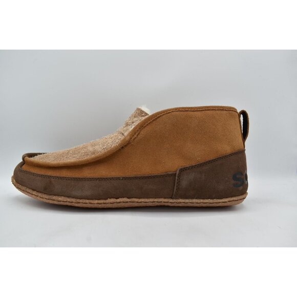 Sorel Mens Size 13 Manawan II Suede Elk Brown Faux Fur Moc Slippers Shoes